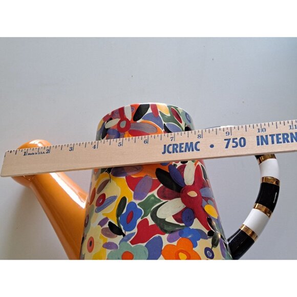 MacKenzie-Childs Avant Garden Watering Can 8" Ceramic Floral & Striped Design - Picture 9 of 11